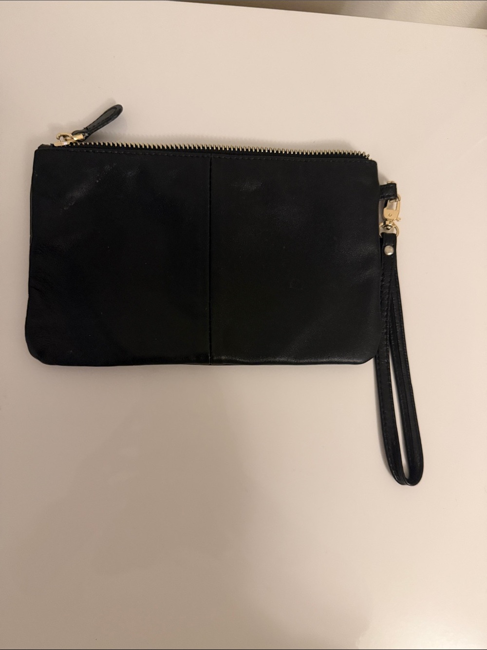 Sleek Black Leather Wristlet Clutch
